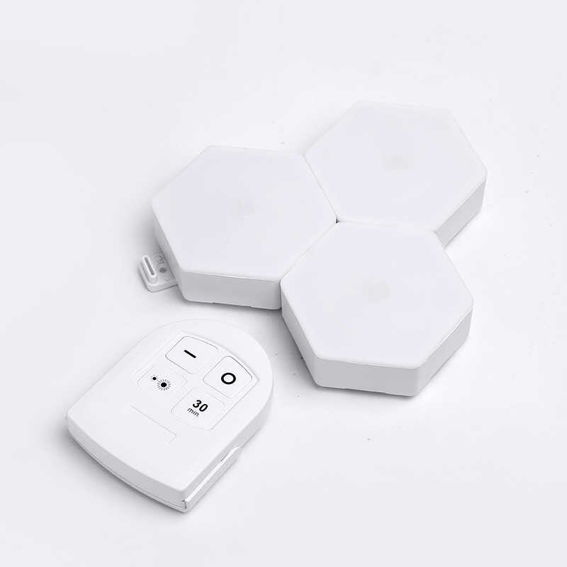 3 pcs luz pared hexagonal Blanca a pilas y con control remoto
