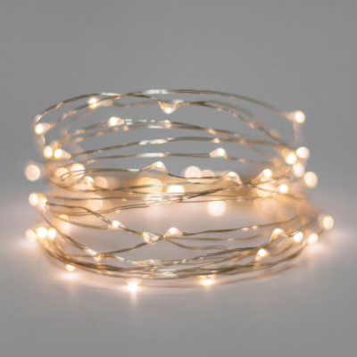Guirnalda 50 Micro Led, 5 mts cable plateado, luz cálida, usb o AA