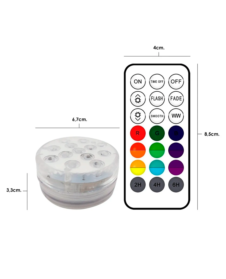 Base Luminosa Sumergible con Control Remoto 16 Colores 13 Leds - Imagen 3