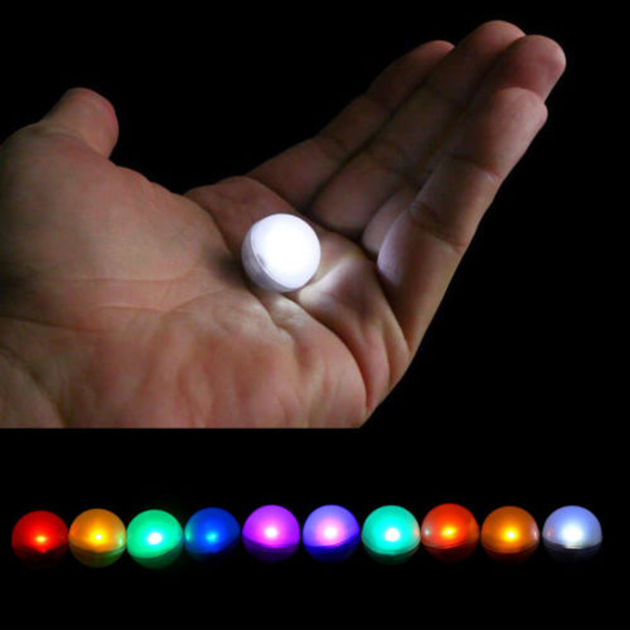 10x Bolas Mini Led sumergibles - color ámbar, fría y multicolor